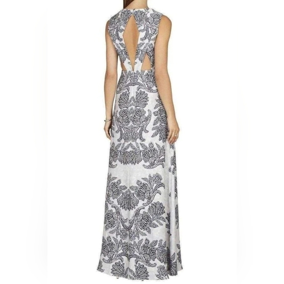 BCBGMAXAZRIA Chloey Sleeveless Printed Rhinestone Gown Embellished Collar Size 4 - Picture 4 of 15